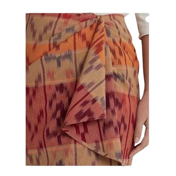 Lauren Ralph Lauren True Wrap Skirt Above Knee Geo Motif Ruffle Ikat Fall NEW 22 - Picture 6 of 11